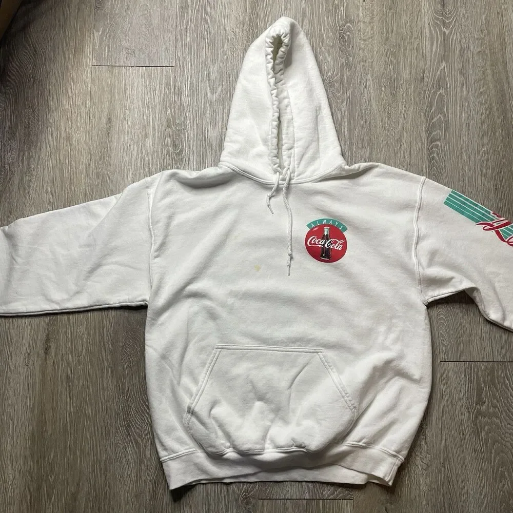 Coca Cola Always White Pullover Hoodie Sweatshirt Adult Large Graphic Logo